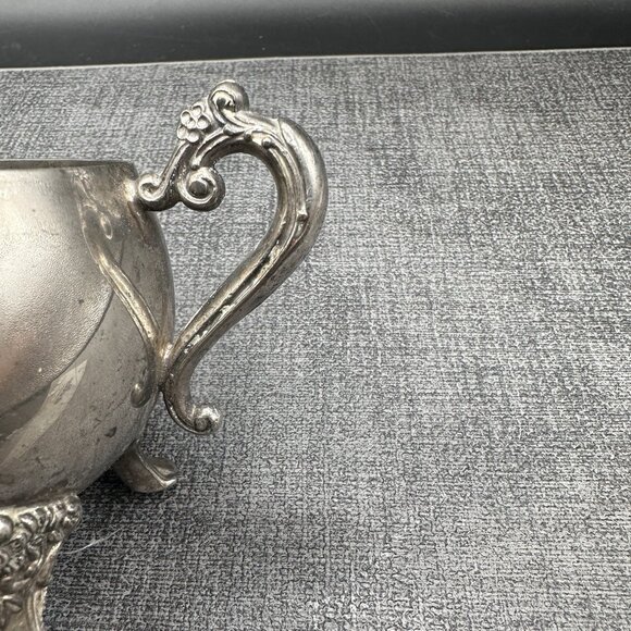 Vtg Creamer Silver-Plated Footed Hong Kong 2.9" Rococo Floral Feet Scroll Handle - Picture 4 of 9